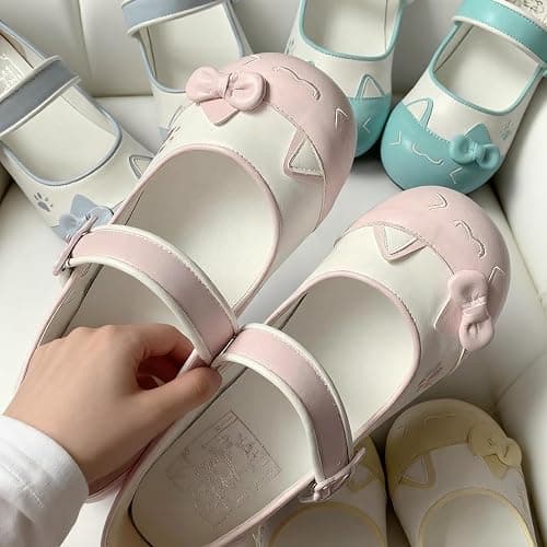 Women Cute Sneakers, Bow Detail Mary Janes 3D Cat Pattern Japanese Harajuku Style JK Shoes Lovely Round Toe Flats Pink Kawaii Kitten Footwear thumbnail 2