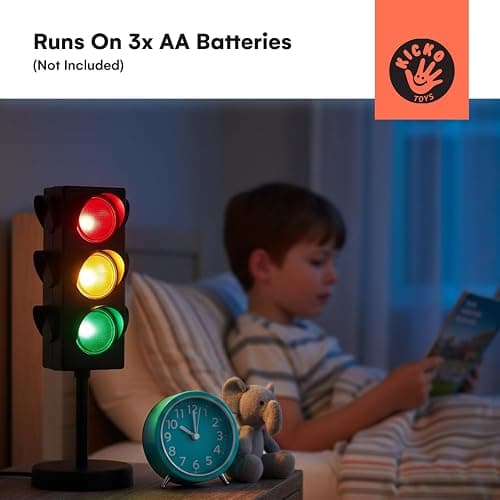Kicko 11-Inch Traffic Lights Lamp with Base - 4-Mode Color Changing Stop Light Lamp for Kids’ Bedroom, Party Decoration or Playroom - Battery or USB Powered Mini Lighting - Ideal Traffic Light Decor thumbnail 5