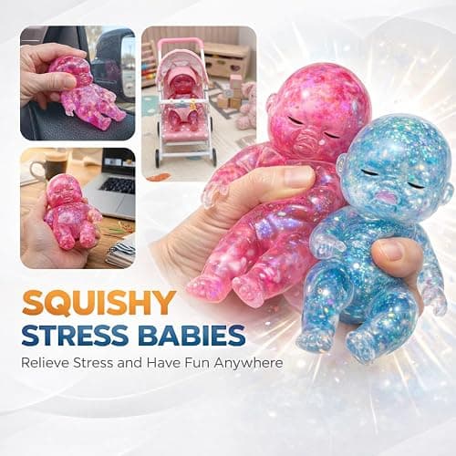 2PCS Baby Squishy Glitter Slow Rising, Squishy Babies Sensory Fidget for Stress Relief, Soft Cute Squeeze, Desk Decor & Gift thumbnail 5