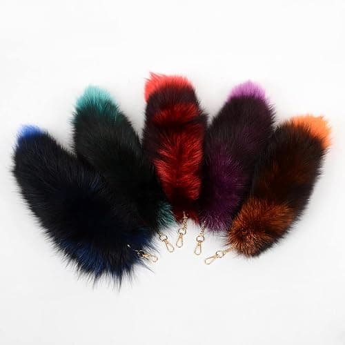 Fluffy Fur Wolf Tail Keychain Black Red Purple Fox Tail Key Chain Cosplay Toy Costume Keyring for Women thumbnail 5