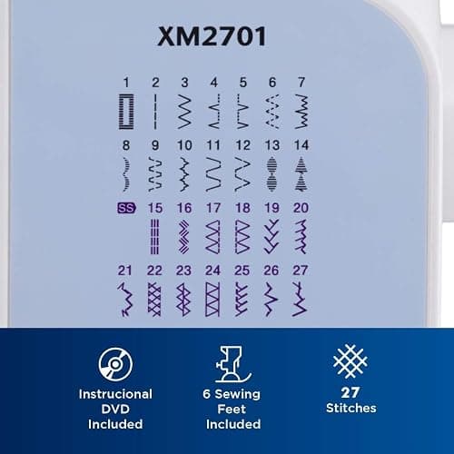 Brother XM2701 27-Stitch Sewing Machine and Hard Plastic Storage and Carry Case, Premium Sewing Thread 6-Pack Included thumbnail 2