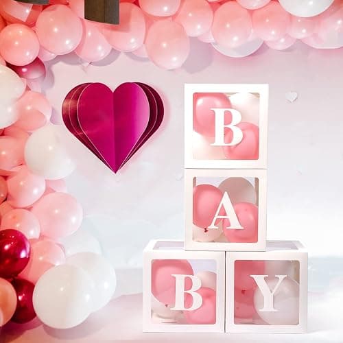 Voircoloria Baby Boxes with Letters, 4 Transparent Balloon for Gender Reveal Birthday Wedding Baby Shower Decorations (White) - White thumbnail 4