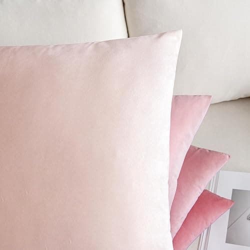 EMEMA 4er Set Samt Kissenbezug Kissenhülle Kopfkissenbezug Dekorative Dekokissen Couchkissen 50x50 cm Deko Bezug Sofakissenbezug für Wohnzimmer Schlafzimmer Büro Rosa Serie thumbnail 3