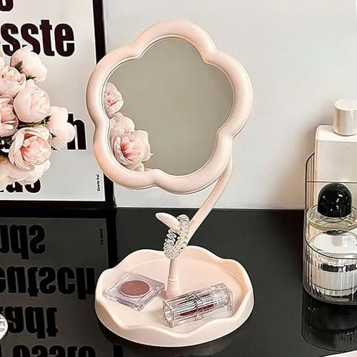 KEAINVRN Flower-Shaped Makeup Mirror for Desk Vanity Mirror for Bedroom,Living Room and Minimal Spaces Room Decor Home Decorations (Pink) thumbnail 3