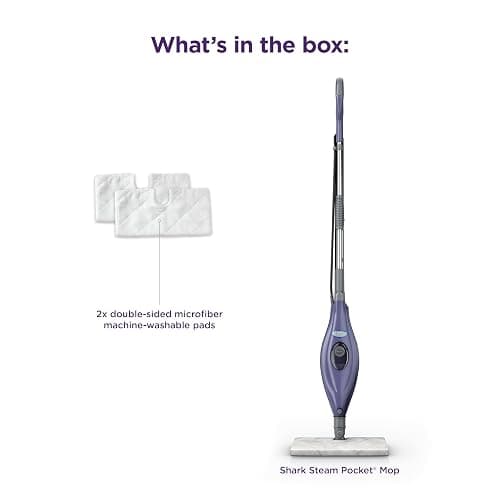 Shark Steam Pocket Mop with 2 Washable Double-sided Pads, Purple, S3501 | Lightweight, 2 Machine Washable Double-Sided Microfiber Pads, Swivel Steering, Steam Sanitization on Sealed Hard Floors thumbnail 10