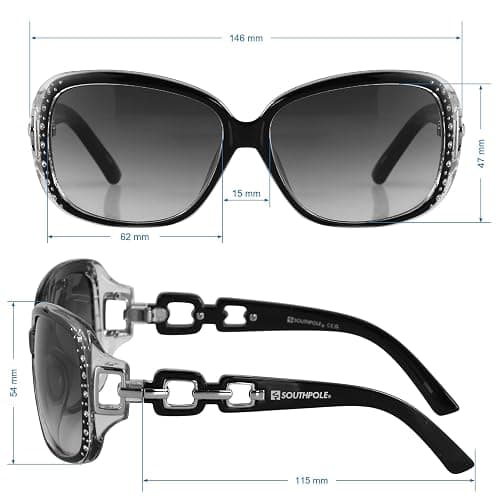Southpole 1017SP Stylish Rhinestone UV Protective Rectangular Sunglasses for Women. Trendy Gifts for Women, 70 mm thumbnail 5