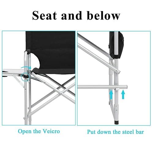 Outvita 26" Tall Directors Chair Height Seat Folding with Side Table Storage Bag, Support for 300Lbs Portable Makeup Artist Chair with Bar Height(Black) thumbnail 7