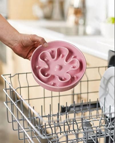 LE TAUCI Slow Feeder Dog Bowls Ceramic, 1.5 Cups Dog Food Bowl, Puppy Slow Feeder Dish for Fast Eaters,Pink Bloom thumbnail 8