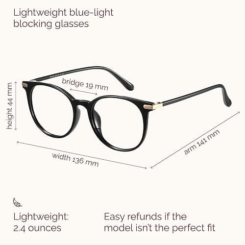 Gaoye Blue Light Blocking Glasses, Retro Round Eyewear Frame Anti Eyestrain Computer Glasses for Women Men - GY1688 (Light Black Frame/Transparent Lens) thumbnail 3