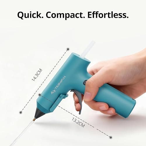 Tilswall Cordless Hot Glue Gun W106s with Rechargeable 2Ah Blue | 90s Fast Preheating, Glue Gun and Sticks Set (7×140mm), 20 Glue Sticks, Compact Ideal for School Crafts, DIY Making, Repairs thumbnail 2
