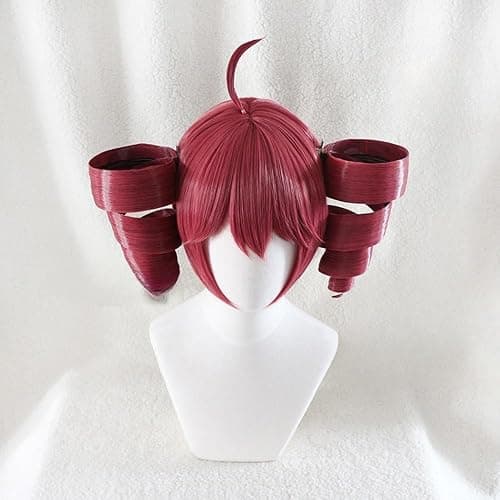 TETO VVRPWASSLY Anime Cosplay Wig Anti-Gravity Twin Tails Synthetic Wig Comic Convention Costume Hair for Halloween Party (Dark Red) thumbnail 2