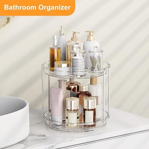 360 Rotating Makeup Organizer, 2 Tier Skincare & Perfume Holder for Bathroom Counter, Clear Spinning Vanity Tray, Lazy Susan Turntable Organizer for Dresser, Kitchen Cabinet thumbnail 5
