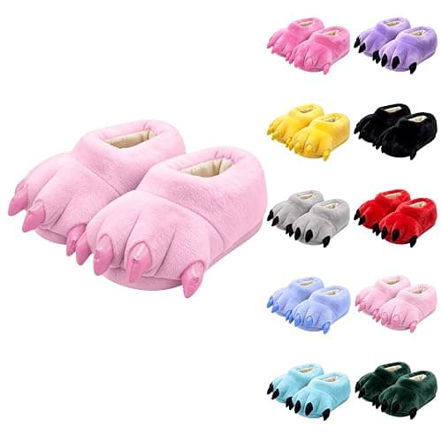 Kids Furry Paws Slippers Boys Girls Cute Funny Slipper Shoes 7-12Y | Plush Furry Monster Cat Paw Slipper Flannel Animal Claw Winter Boots Props Halloween Christmas Birthday Holiday Party Costume - Image 1
