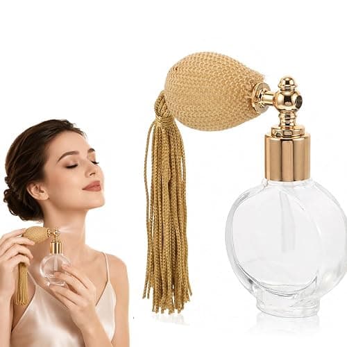 Beavorty Vintage Perfume Spray Bottle Refillable Travel Atomizer with Long Tassels Powder Spray Bottle for Makeup Body Powder and Perfume Compact Flat Round 3.26 X 2.99 X 0.66 in - Image 1
