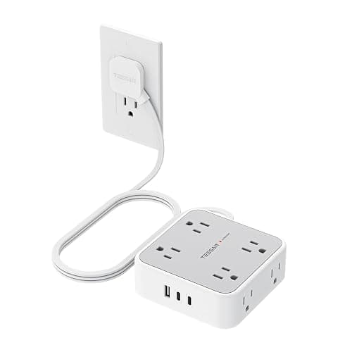 TESSAN Surge Protector Power Strip, 5 Ft Flat Plug Extension Cord with 3 USB (2 USB C) 8 Outlets, 1250W, 900J Protection, 3 Sided Outlet Extender with Power Switch for Office, Dorm Room, Grey - Image 1