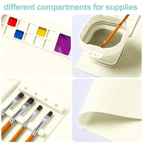 AWOKE Silicone Painting Mat for Kids - 20"X16" Art & Craft Mat with 12 Color Dividers, 2 Paint Palettes, 1 Water Cup - Toddler Activities Paint Mat, Ideal Gift for 3 4 5 Year Old Boys & Girls (Beige) thumbnail 4