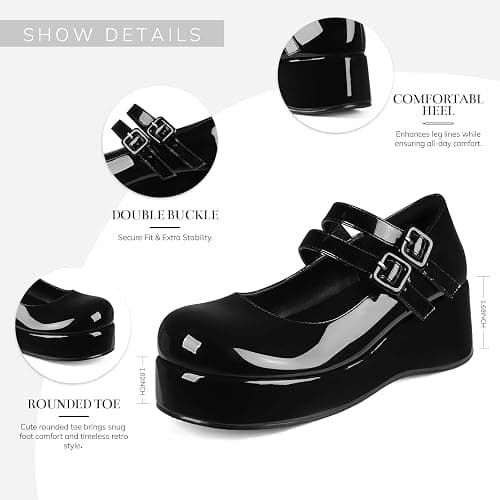 Accloris Women’s Mary Jane Shoes Platform Chunky Heel Mary Janes Round Toe Double Strap Pumps Goth Uniform Dressy Lolita Vintage Cosplay Pumps Comfort Cute Trendy Shoes thumbnail 5