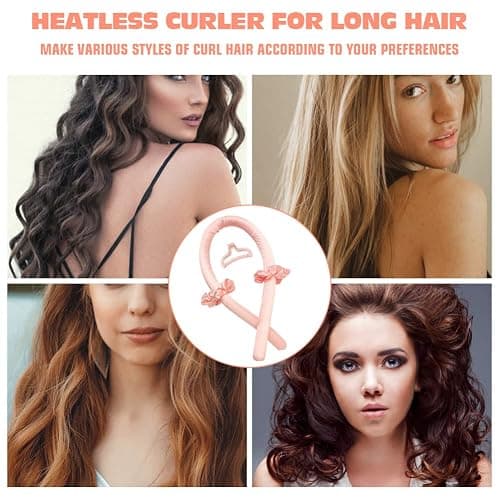 Heatless Curling Rod Headband No Heat Silk Ribbon Curling Rod Hair Roller Curls with Hair Claw Clip Lazy Natural Soft Wave DIY Hair Rollers Styling Tool for Sleep in Overnight (Pink) thumbnail 3