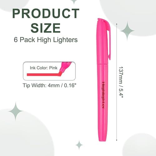 PATIKIL Pink Highlighter, 6 Pack High Lighters No Bleeds Highliters Pens Neon Clear View Bright Quick Dry Pocket Marker Pen Sticks Chisel Tip Cute for Books Office Adults Classroom thumbnail 2