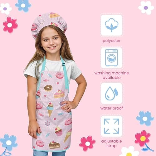 SANDJEST Kids Apron with Chefs Hat Set, Kitchen Apron Gifts thumbnail 4