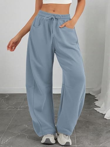 ATHMILE Barrel Sweatpants Women Fall Fashion Wide Leg Pants 2025 Baggy Lounge Comfy Flowy Sweat Pants with Pockets thumbnail 6