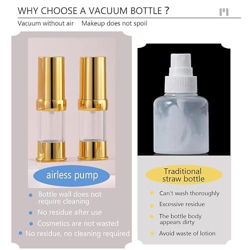 XQNCBY Golden Airless Pump Bottle Travel Set with Box Refillable Cosmetic Vacuum Pump Bottle Such as Hand Soap,Toner,Foundation,Hair Oil,Lotion and Cream (Golden, 5ml-10ml-20g) thumbnail 6