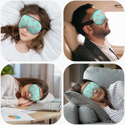 NOHSHE Pink Flamingo Eye Mask Sleeping Mask Tropical Pink Flowers Blue Sleep Masks Silky Soft Eye Cover for Women Men Shading Blindfold for Air Travel Sleeping thumbnail 5