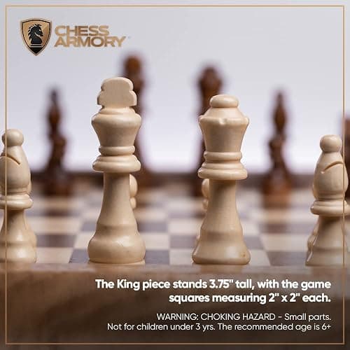 Chess Armory Wooden Chess Set – 17-Inch Large Chess Board with Felted Storage Box, Extra Queens & Handcrafted Staunton Pieces thumbnail 5
