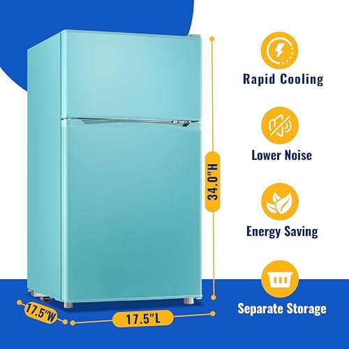WANAI 3.5 Cu.Ft Blue Mini Fridge With Freezer Compact Refrigerator for Dorm | Freestanding Fridge with 7 Level Adjustable Thermostat, Removable Shelves, Fast Cooling, Low Consumption thumbnail 3