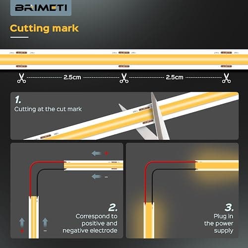 BRIMETI Striscia LED COB 12V 5M Luce LED Tubo Interno Autoadesivo 6000K Bianco Freddo 320LEDs/M Strisce Nastro Nastri Larghezza 8mm, per Cucina, Soggiorno, Bar Feste (Senza Alimentatore) thumbnail 5