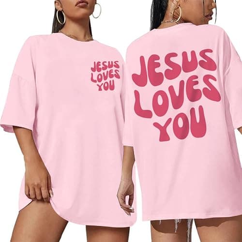 Kelxjia Christian Jesus Shirts for Women Oversized Jesus Loves You Tshirts Religious Faith Shirt Inspirational Graphic Tees - Image 1