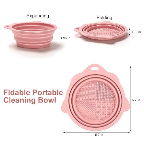 Foldable Silicone Makeup Brush Cleaner Bowl - Etercycle Portable Cleaning Tool for Brushes, Powder Puffs, and Sponges (Pink) thumbnail 4