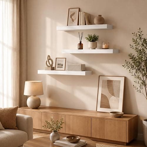 VESTRIAN Floating Shelves for Wall, White Wall Mounted Wood Shelves Set of 3, 16 Inch Rustic Storage Shelves for Bathroom, Bedroom, Living Room, Kitchen Decor, 22 lbs Capacity (White) thumbnail 7