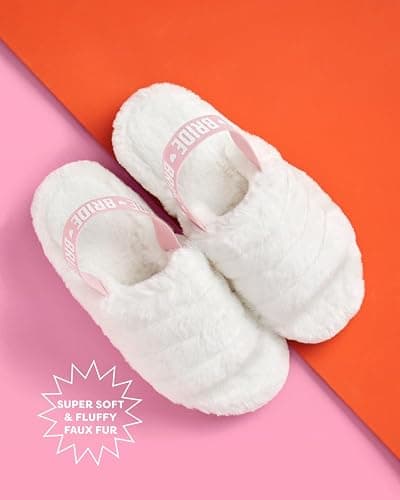 xo, Fetti Bride Strap Slippers, Fur, Bachelorette Party Decorations, Wedding Day Sandals, Bridesmaid Gift, Bridal Shower Party Favor thumbnail 5