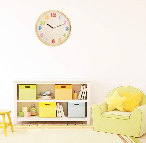 Topkey 12" Wooden Look Wall Clock Silent Non-Ticking 3D Numbers Colorful Decorative Round Clock for Living Room, Bedroom and Office Battery Not Included - Light Brown - 3d Color Numbers thumbnail 2