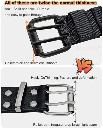 Nylon Web Belts, Double Hole Grommet Canvas Waist Belt for Men & Women Punk Halloween Belt for Jeans Teenager Unisex Black thumbnail 3