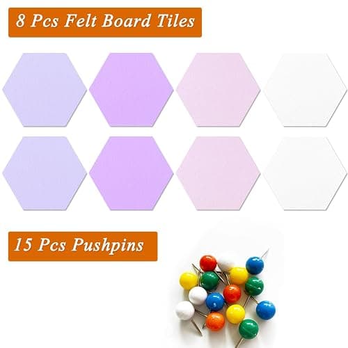 HULAVO 8 Pcs Hexagon Felt Cork Bulletin Board Tiles, Self Adhesive DIY Bulletin Board Pin Board for Office School Home Wall Decor Memos Photos Display(Purple & Pink) thumbnail 5