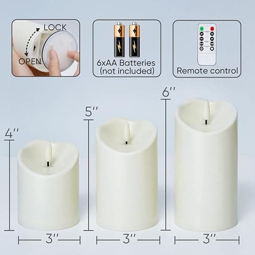 Homemory Outdoor Waterproof Flameless Candles, LED Candle with Remote, 3Pcs | Battery Operated Outdoor Candles with Timer, Electric Fake Plastic Pillar Candles for Lanterns, Patio, Garden Decor, Ivory thumbnail 6
