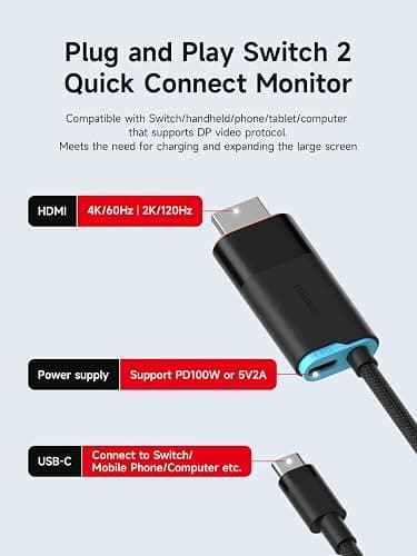 Hagibis Switch2 Dock for Nintendo Switch1/2 & Switch OLED, USB C to HDMI Cable Adapter with 4K@60Hz HDMI, 100W PD, Type-C to HDMI Adapter for Laptop, Tablet, SteamDeck, ROG Ally (Black 4K@60Hz) thumbnail 2