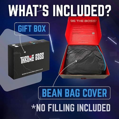 Throne Boss Gaming Bean Bag Chair for Kids with High Back – Floor Gaming Chair, Easy to Clean Oxford 420D Fabric, Large Side Pockets, Headphone Hanger – Cover ONLY Add 200 Liters Beans (Blue) thumbnail 4