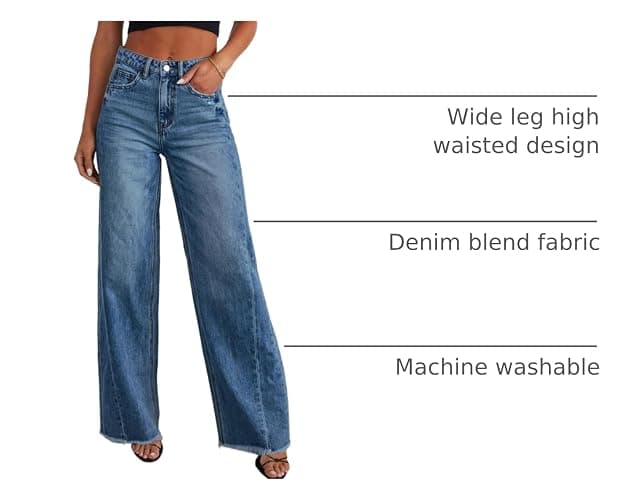 Sidefeel Women's Wide Leg Jeans High Waisted Strechy Raw Hem Zimbaplatinum Denim Pants thumbnail 4