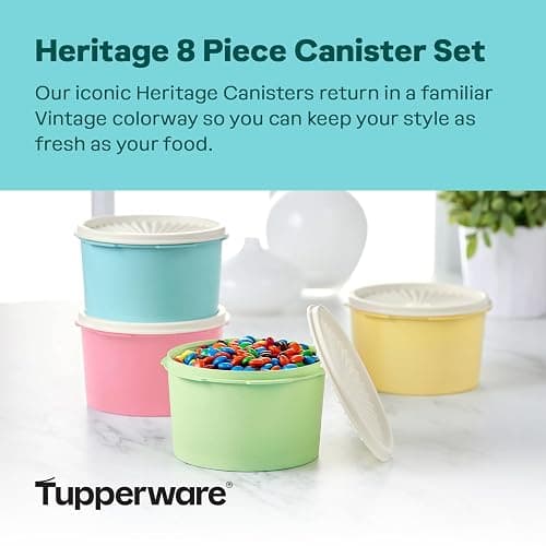 Tupperware Heritage Collection 8 Piece Food Storage Canister Set in Vintage Colors, Dishwasher Safe and BPA Free (4 Containers, 4 Lids) thumbnail 3