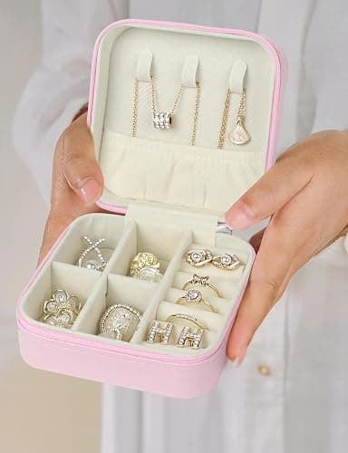 Travel Jewelry Case, Travel Jewelry Box, Mini Jewelry Travel Case, Jewelry Organizer Case, Portable Small Jewelry Organizer Storage Boxes - Best Gift for Women Girls. thumbnail 2