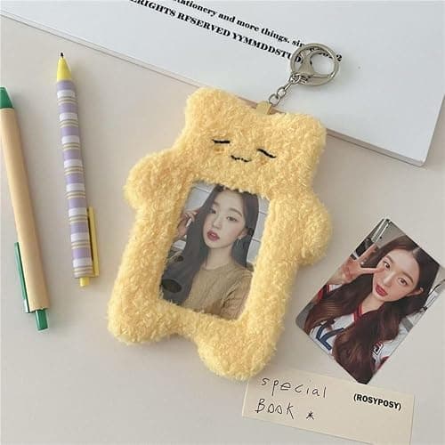 Plush Photocard Holder, White, Korean Style ID Card Cover, Rabbit Design, Student Identification Badge Sleeve thumbnail 2