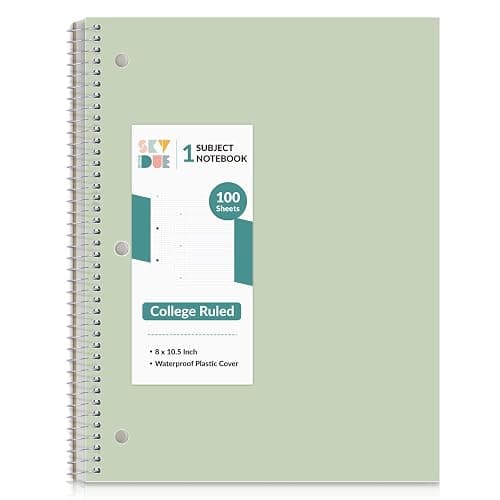 SKYDUE 8"x10.5" Spiral Notebook - College Ruled 100 Sheets, 1 Subject Notebook for School & Office, 3-Hole Punched Paper, Green - Image 1