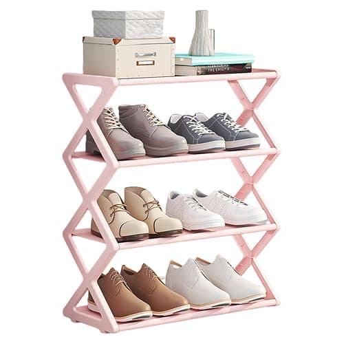 sxvbdway Shoe Storage Organizer Space-Saving Rack Detachable 4 Tiers Large Capacity Stable Structure Closet Entryway Shelf Bedroom Standing Pink - Image 1