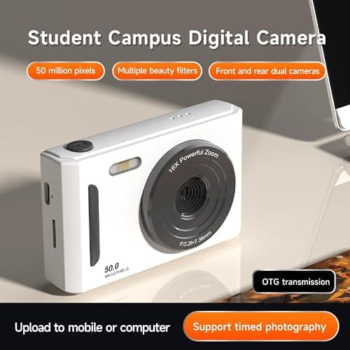FUANA Digital Camera, Digital Video Camera CCD, 65MP 2.4 Inch LCD Flip Screen Auto Focus 8X for Beginners, Teens, Students(White 32G) thumbnail 2