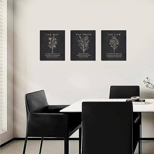 KAIRNE Framed Boho Floral Christian Bible Verse Canvas Wall Art Set,12”*16”Inch The Way The Truth The Life Scriptures Poster Black Minimalist Botanical Flower Bible Wall Decor for Living Room Bedroom thumbnail 5
