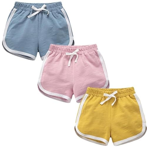 Girls Boys 3 Pack Running Athletic Cotton Shorts, Kids Baby Workout and Fashion Dolphin Summer Beach Sports