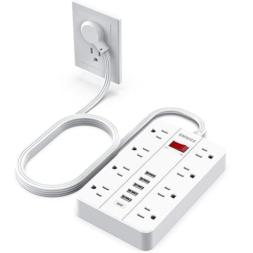 SMNICE Power Strip with USB,Surge Protector Flat Plug with 8 Widely Spaced Outlets and 6 USB Ports(1 USB C), 5ft Extension Cord Wall Mountable Phone Tablet Laptop Computer Multiple Devices - Image 1